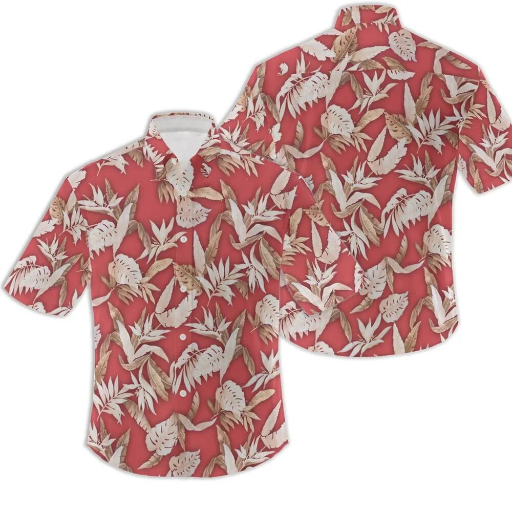 Vintage Red Tropical Floral Hawaiian Shirt Retro Summer Beach Party Wear